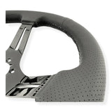 Tomu Fuji Black Perforated Leather and Black Mirror Chrome Spoke Steering Wheel