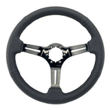 Tomu Fuji Black Perforated Leather and Black Mirror Chrome Spoke Steering Wheel