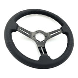 Tomu Fuji Black Perforated Leather and Black Mirror Chrome Spoke Steering Wheel