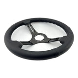 Tomu Fuji Black Perforated Leather and Black Mirror Chrome Spoke Steering Wheel