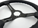 Tomu Fuji Black Perforated Leather and Black Mirror Chrome Spoke Steering Wheel