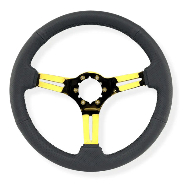 Tomu Fuji Black Perforated Leather with Gold Spoke Steering Wheel