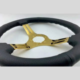 Tomu Fuji Black Perforated Leather with Gold Spoke Steering Wheel