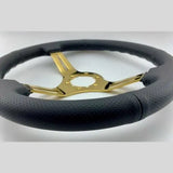 Tomu Fuji Black Perforated Leather with Gold Spoke Steering Wheel