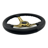 Tomu Tsukuba Black Leather with Gold Spoke Steering Wheel