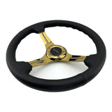 Tomu Tsukuba Black Leather with Gold Spoke Steering Wheel