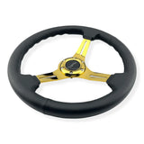 Tomu Tsukuba Black Leather with Gold Spoke Steering Wheel