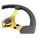 Tomu Tsukuba Black Leather with Gold Spoke Steering Wheel