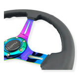 Tomu Tsukuba Black Leather with Neo Chrome Spoke Steering Wheel