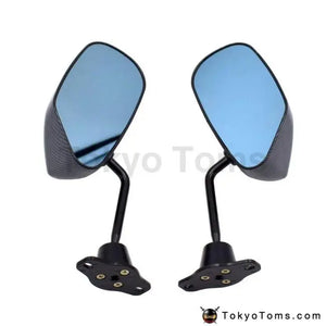 Universal Car F1 Style Carbon Look Racing Side Fender Mirror Blue Rear View Mirror