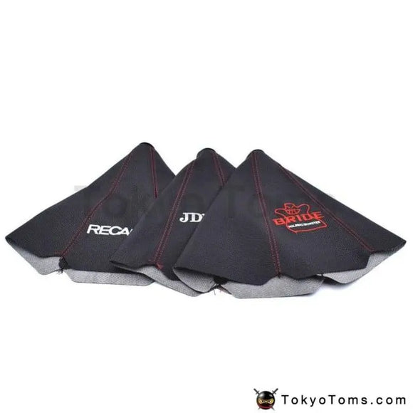 MUGEN Style Shift Knob Boot Cover - Black PVC Leather With Red Stitching For Honda Models