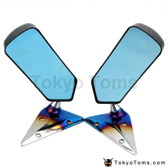 Universal Racing Car F1 Style Carbon Fiber Look Side Rearview Mirror Blue Fender Mirror