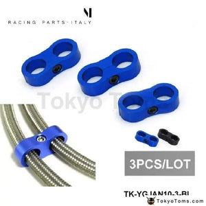 3 Blue (Black) Universal- An10 Billet Oil/Fuel/Water Hose Turbo Separator Divider Clamp - Tokyo Tom's