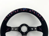 13" (320mm) VX Speed Racing Suede Pink Blue Stitch Steering Wheel
