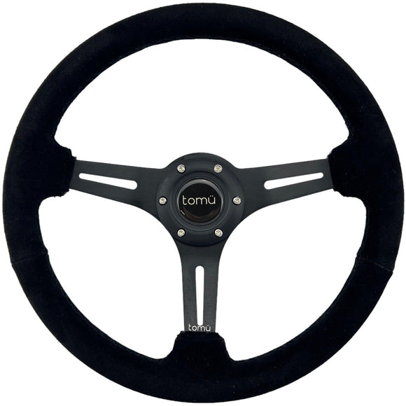 Tomu Akagi Black Suede and Black Alloy Steering Wheel - Tokyo Tom's