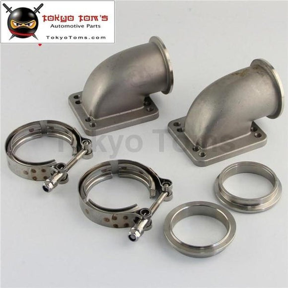 1 Pair 2.5 Vband 90 Degree Cast Ss Elbow Adapter Flange + Clamp For T3 T4 Turbo Turbocharger