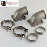 1 Pair 2.5" Vband 90 Degree Cast Ss Elbow Adapter Flange + Clamp For T3 T4 Turbo Turbocharger