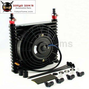 10-An 32Mm Aluminum 15 Row Engine/transmission Racing Oil Cooler+7 Electric Fan Kit W/ Fittings