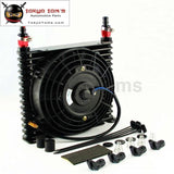 10-An 32mm Aluminum 15 Row Engine/Transmission Racing Oil Cooler+7" Electric Fan Kit W/ Fittings Black