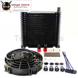 10-An 32Mm Aluminum 17 Row Engine/transmission Racing Oil Cooler+7 Electric Fan Kit W/ Fittings