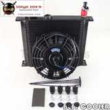 10-An Universal 34 Row Engine Oil Cooler With Fittings + 7" Electric Fan Kit Black