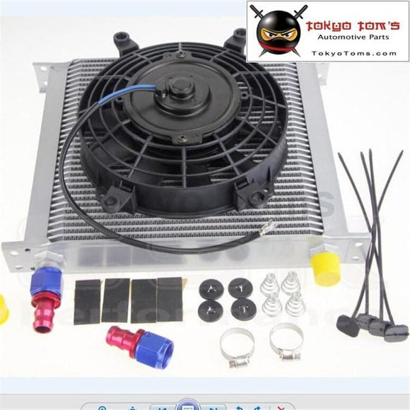 10-An Universal 34 Row Engine Oil Cooler With Fittings + 7 Electric Fan Kit Sl