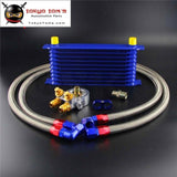 10 Row Engine Trust Oil Cooler W/ Thermostat 80 Deg Filter Adapter Kit Blue/ Black/ Gold