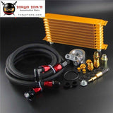 10 Row Engine Trust Oil Cooler W/ Thermostat 80 Deg Filter Adapter Kit Blue/ Black/ Gold