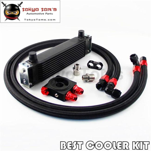 10 Row Oil Cooler Kit M20Xp1.5 / 3/4X16 Unf Filter Thermostat Sandwich Plate For Japan Car Silver