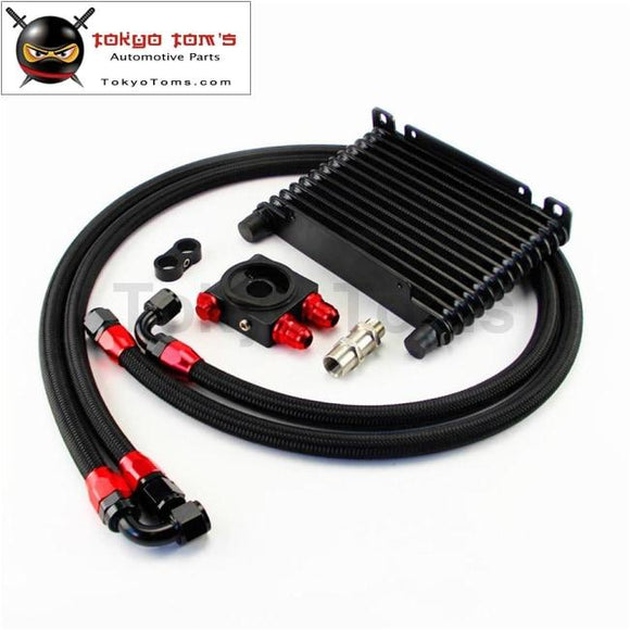 10An 32Mm 13 Rows Universal Engine Oil Cooler+73 Degree Thermostat Sandwich Plate Kit Cooler