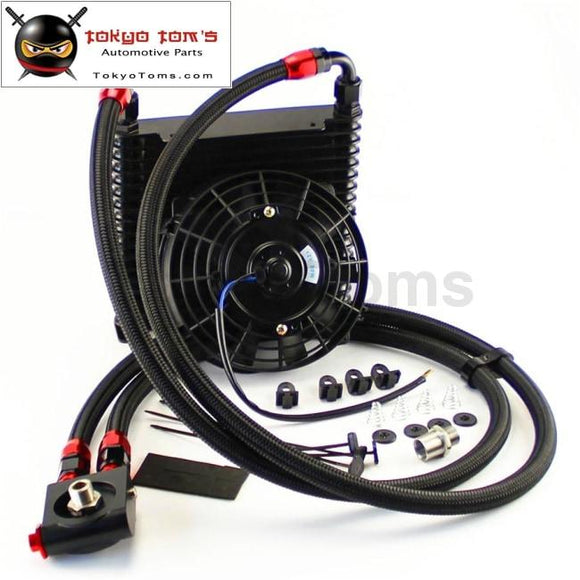 10An 32Mm 17 Rows Universal Engine Oil Cooler+73 Degree Thermostat Sandwich Plate Kit +7 Electric