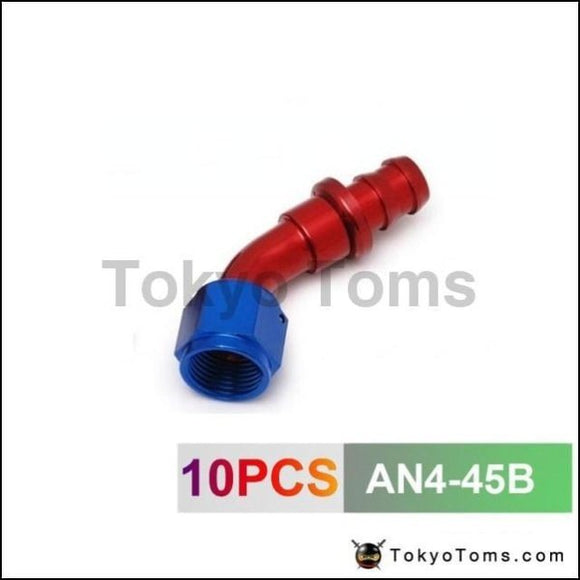 10Pcs /set - 4An An4 4-An 45 Degree Aluminum Oil Cooler Hose Fitting End Fuel Push-On Fittings