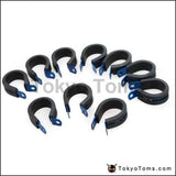 10Pcs X Aluminum Rubber Lined Cushioned P Clamp Id 25.4Mm An12 Ss Hose (Black/blue ) Oil Cooler