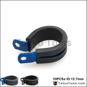 10Pcs X Id 12.7Mm (Color:blue Black) Aluminium Rubber Lined Cushioned P Clamp Clip Oil Cooler