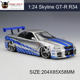 1:24 Model Car Skyline Gt-R Gtr R34 Metal Vehicle Play Collectible Models Sport Cars Toys For Gift