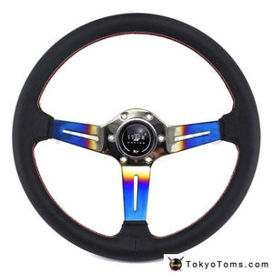 14" 350mm Burnt Blue Leather Steering Wheels [TokyoToms.com]