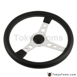14" 350mm Prototipo Style Black/Silver Real Leather Steering Wheel [TokyoToms.com]