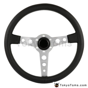 14" 350mm Prototipo Style Black/Silver Real Leather Steering Wheel [TokyoToms.com]