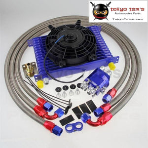15 Row 10An Universal Engine Transmission Oil Cooler +Relocation Adapter Kit+ 7 Electric Fan Kit