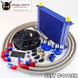 15 Row 10An Universal Trust Oil Cooler  Relocation Kit + 7" Electric Fan Blue