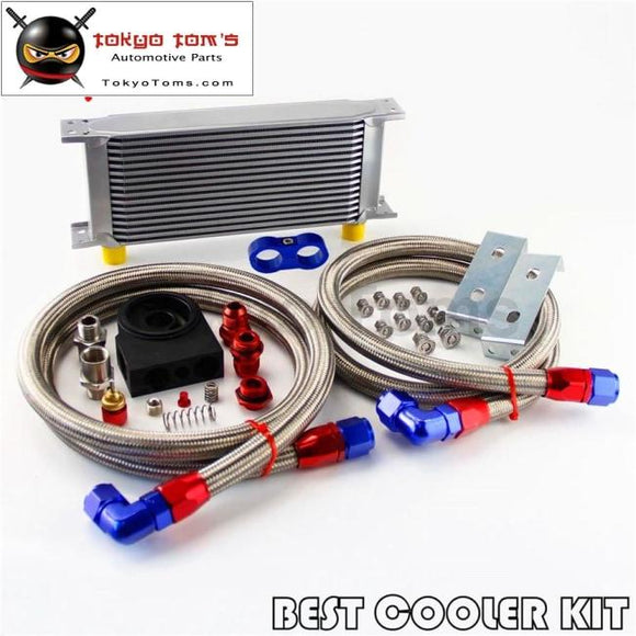 16 Row Jdm Engine Oil Cooler Kit An10 Thermostat Sandwich Plate + Lines
