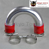 180 Degree 50Mm 2 Aluminum Turbo Intercooler Tube Pipe +Red Silicon Hose+Clamps Piping