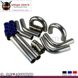 2.25 57Mm Universal 8Pcs Intercooler Pipe Piping+ Silicone Hose T-Clamp Kit Aluminum Piping