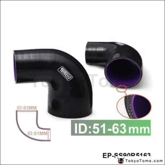 2-2.5 51Mm-63Mm 4-Ply Silicone 90 Degree Elbow Reducer Hose Black For Vw