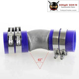 2.5" Cast Aluminum 45 Degree Elbow Pipe Turbo Intercooler+ Silicone Hose Kit Bluue