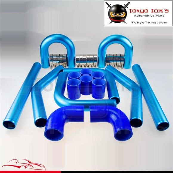 2 51Mm Universal 8Pcs Turbo Intercooler Pipe Piping+ Silicone Hose T-Clamp Kit Blue
