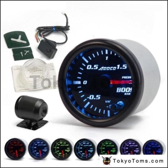 2 52Mm 7 Color Led Smoke Face Car Auto Bar Turbo Boost Gauge Meter With Sensor And Holder