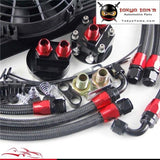 25 Row An8 Engine Oil Cooler /filter Relocation Hose + 7 Electric Fan Kit Bk