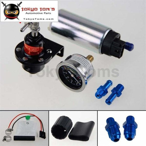 255 Lph Efi Fuel Injection Pump/tank +140 Psi Pressure Regulator+Oil Gauge Kit Black/blue/red