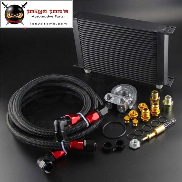 28 Row An10 Engine Oil Cooler British Type + M20*1.5 Thermostat Filter Adapter 80 Degree Kit Black